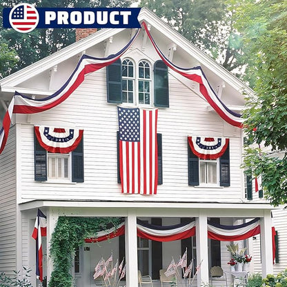 4Pack American Bunting Flag 2 x 20Ft Red, White & Blue Stripe Banner USA Patriotic Bunting Flags 4th of July Decoration for Outside Porch