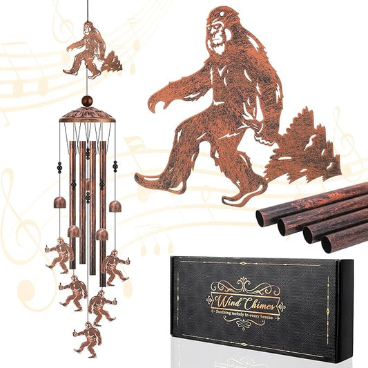 Bigfoot Wind Chimes for Outside, Metal Windchimes Outdoors, Big Foot Sasquatch Gifts for Men/Women/Dad/Grandpa,Bigfoot Lovers Present,Father's Day Birthday Gift, Garden Decor for Outside