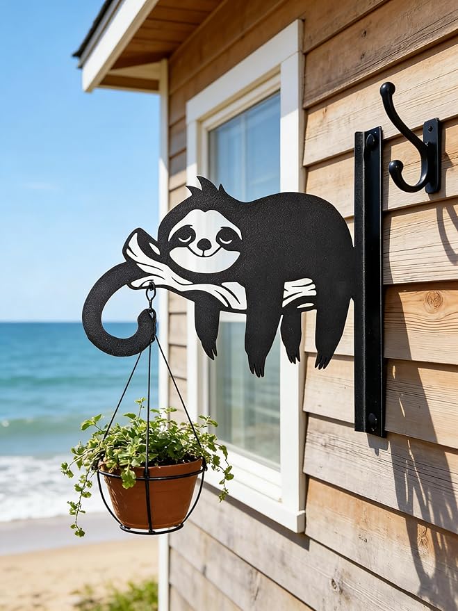 Iron Plant Hangers Hooks for Outdoor -10inch Hanging Plants Flower Fern Pots Lantern Bird Feeder Wind Chimes for Porch Garden Farmhouse (The Leisurely Sloth)