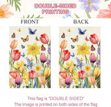 Baccessor Spring Easter Tulip Garden Flag Double Sided 12.5 x 18 Inch Burlap with Clip and Stopper,Daffodil Floral Butterflies Flag Seasonal Farmhouse Front Yard Lawn Outside Outdoor Decoration
