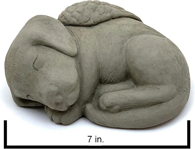 Sleeping Dog w/Wings: Durable Solid Stone Statue. Perfect Home Décor & Sealed for Outdoors. Handcrafted USA. (Antique/Gray)