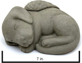 Sleeping Dog w/Wings: Durable Solid Stone Statue. Perfect Home Décor & Sealed for Outdoors. Handcrafted USA. (Antique/Gray)