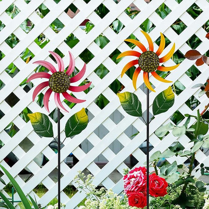 2 Pack Flower Wind Spinners Outdoor, Colorful Wind Sculptures & Spinners with Stake, Metal Windmill for Yard Patio Lawn Garden Decor, 31 x 8 Inches