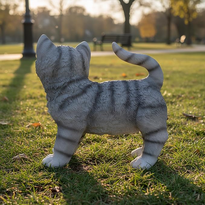 Elenon Cat Garden Statue Decorative for Yard, Standing Cat Figurines Home Lawn Decor, Patio Kitten Tuxedo Statues Pets Memorial Ornament for Cat Lovers