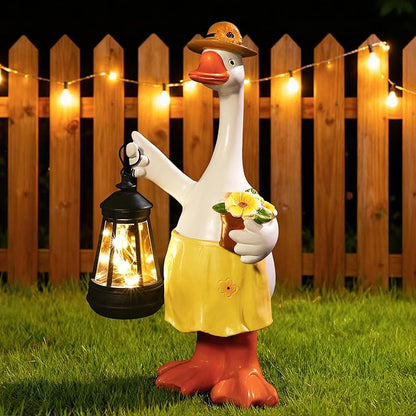 Goose Garden Statues Porch Goose Statues with Solar Lantern Spring Yard Lawn Front Porch Home Outdoor Decoration Duck Mother's Day Easter Christmas Birthday Gifts for Mom Women