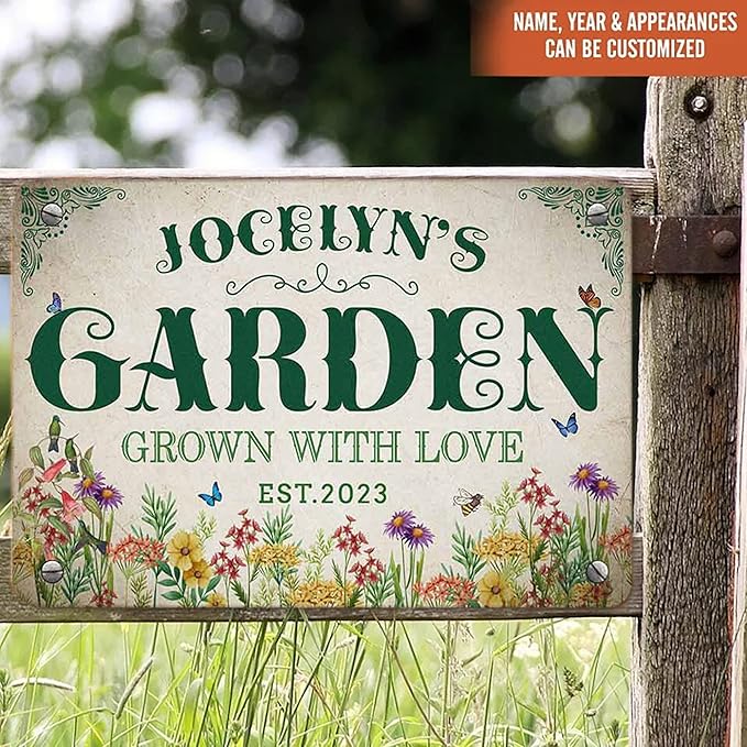 Custom Metal Signs with Name Made in USA Personalized Vintage Garden Sign Waterproof Vintage Decorative Metal Print for Wall Decor Customized Home Garden Ideas Gifts Artwork Prints for Yard Ourdoor