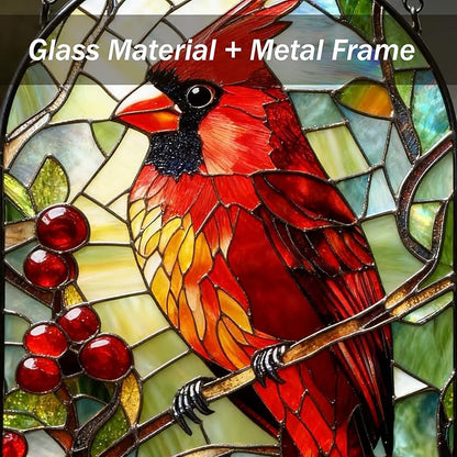 Stained Glass Window Hanging, Red Parrot Birds Sun Catcher for Wall Nursery Window Door Garden Party Holiday Kitchen Living Room Office Decoration, Gifts for Women, Daughter, Day Birthday