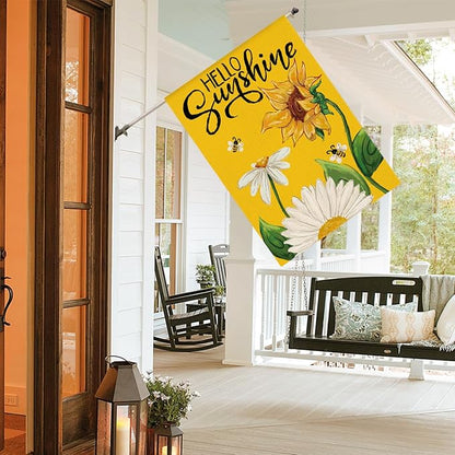 AVOIN colorlife Daisy Sunflower Hello Sunshine House Flag 28x40 Inch Double Sided, Summer Seasonal Holiday Burlap Yard Outdoor Decoration Yellow