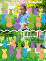 12 PCS Easter Yard Signs Outdoor Decorations Pastel Easter Bunny shaped Yard Signs with Stakes Cute Colorful Bunny Yard Decorations for Garden Lawn Home Party Supplies (12 PCS Peeps)