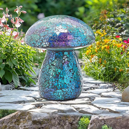 Bshine Mushroom Garden Statue Decoration, Mosaic Mushroom Sculptures Home Decor, Outdoor Waterproof Handmade Glass for Yard, Path, Lawn Ornaments and Indoor Decor, Blue