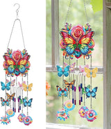 DIY Wind Chime Pendant Spring 3D Diamond Art Painting Hanging Ornament Double Sided Diamond Suncatchers for Window Home Backyard Garden Wall Door Decor (Butterfly05)