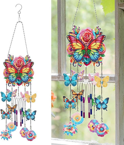 DIY Wind Chime Pendant Spring 3D Diamond Art Painting Hanging Ornament Double Sided Diamond Suncatchers for Window Home Backyard Garden Wall Door Decor (Butterfly05)