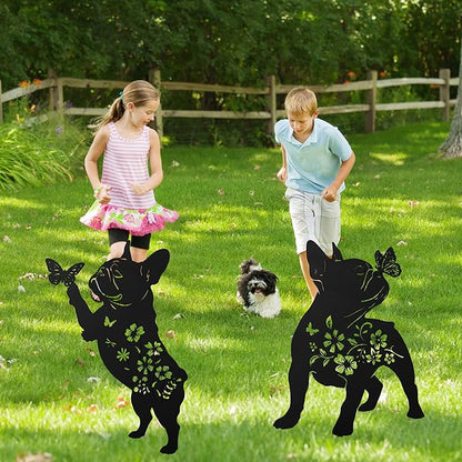 French Bulldog Decorative Garden Stakes, 2 Pcs Frenchie Gifts for Women Men Dog Lover, French Bulldog Butterfly Flower Outdoor Yard Art Lawn Decor