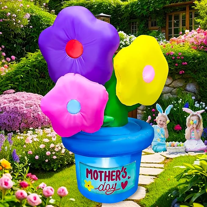 5FT Mother's Day Inflatable Flowers Decoration,Built-in LED Lights for Spring Yard Garden Lawn Indoor Outdoor Holiday Party Easter Mother's DayDecor