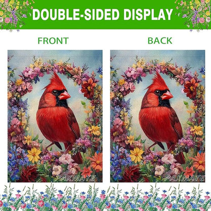 Cardinal Bird Spring Garden Flag 12x18 Inch Double Sided Small Burlap Summer Floral Wreath Yard Flag Outdoor Outside Seasonal Farmhouse Decoration