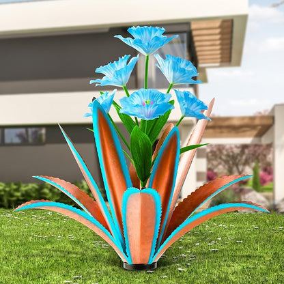 TOMBABY Huge Metal Agave Plants Outdoor Decoration Outdoor Garden Decorated with Flowers Mexican Yard Art Plant Garden Gift (Blue 1 Pack)