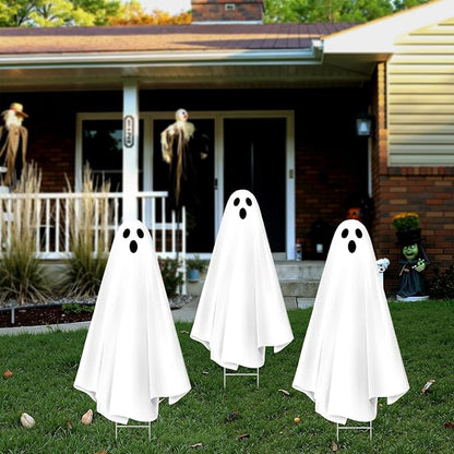 Bunny Chorus Halloween Decorations Outdoor: 3ct Extra Large Scary Ghost Yard Signs with Stakes, Corrugated Plastic, Outside Halloween Decor White Ghost for Kids Home School Yard Lawn Haunted House