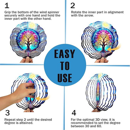Tree of Life Wind Spinner, 3D Hanging Stainless Steel Garden Spinner, Wind Spinner Hanging for Outdoor & Indoor Décor, Unique Gifts for Yard Garden Decoration or Patio Décor (Tree of Life)