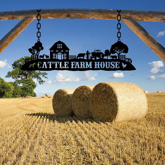 Personalized Metal Farm Sign, Customized Family Name Ranch Sign, Large Last Name Sign for Farmhouse Decoration, Outdoor Farm Wall Art, Welcome Sign, Entrance Gate Sign, Farm Lovers Gift, Garden Decor