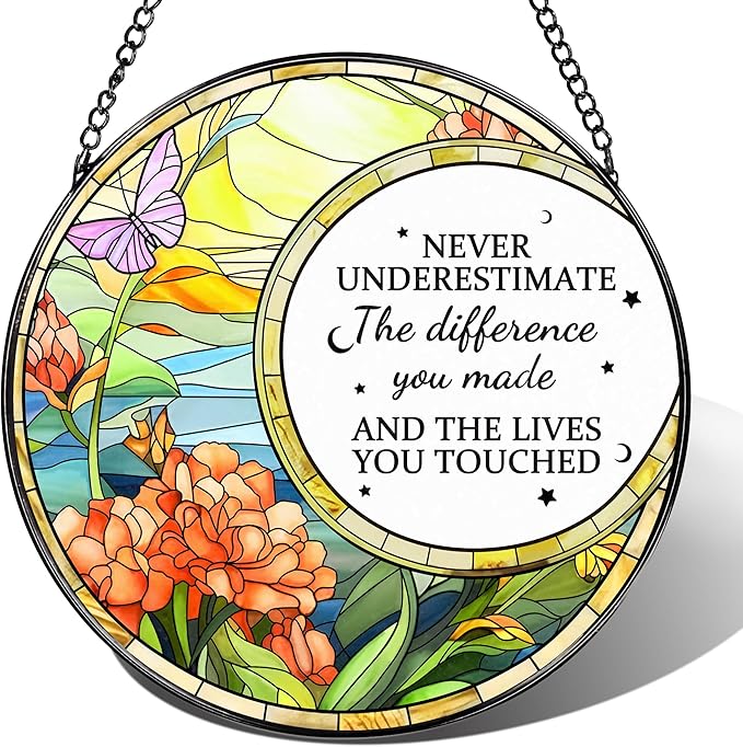 Thank You Gifts, Stained Glass Suncatcher Ornament, Window Hanging, Going Away/Goodbye, Appreciation, Retirement Gifts for Women, Men, Coworker, Boss, Friend | Retirement Party Decorations - Style B
