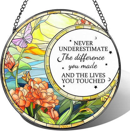Thank You Gifts, Stained Glass Suncatcher Ornament, Window Hanging, Going Away/Goodbye, Appreciation, Retirement Gifts for Women, Men, Coworker, Boss, Friend | Retirement Party Decorations - Style B
