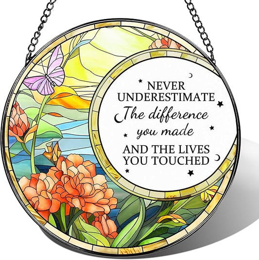 Thank You Gifts, Stained Glass Suncatcher Ornament, Window Hanging, Going Away/Goodbye, Appreciation, Retirement Gifts for Women, Men, Coworker, Boss, Friend | Retirement Party Decorations - Style B
