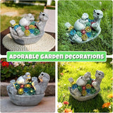 Solar Garden Statue Light, 8inch Cute Turtle with Baby Outdoor Decor for Patio, Lawn, Yard, Pathway, Housewarming Birthday Gifts for Dad, Mom, Grandma,Women (Grey Turtle)
