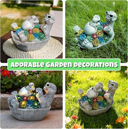 Solar Garden Statue Light, 8inch Cute Turtle with Baby Outdoor Decor for Patio, Lawn, Yard, Pathway, Housewarming Birthday Gifts for Dad, Mom, Grandma,Women (Grey Turtle)