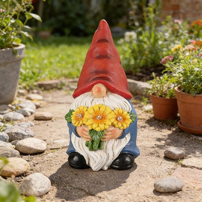 Gnomes Solar Garden Decor Garden Statues Sunflower Gnome Figurines Birthday Gifts for Women Mothers Day Gifts for Mom Grandma Outdoor Decorations for Yard Lawn Patio
