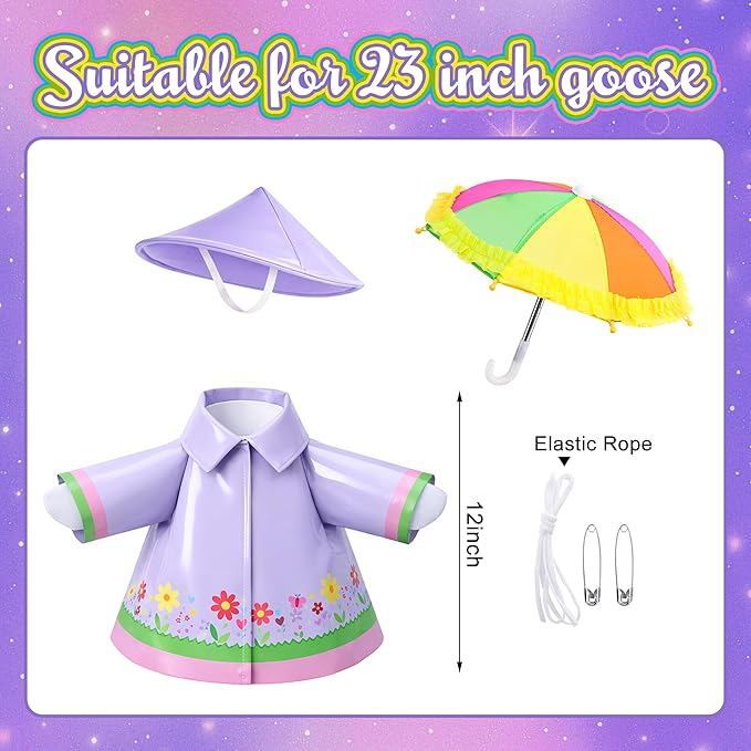 DECOHS 3 Pcs/Set Raincoat Porch Goose Outfits, Summer Lawn Goose Statue Raincoat Costume, Yard Goose Clothes Raincoats Umbrella Hat Outfit for 23" Statue Patio Garden Decoration (Purple)