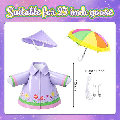 DECOHS 3 Pcs/Set Raincoat Porch Goose Outfits, Summer Lawn Goose Statue Raincoat Costume, Yard Goose Clothes Raincoats Umbrella Hat Outfit for 23" Statue Patio Garden Decoration (Purple)