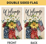 4th of July Mason Jar Flowers Summer Garden Flag 12x18, Patriotic Celebration Double-Sided Decorative Burlap Yard Flag for Memorial Day Independence Day Outside Decoration Holiday Festivities