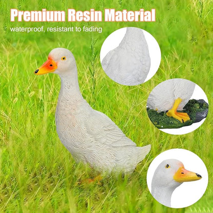 Duck Resin Statue,Resin Goose Sculpture Statue Front Porch Garden Decor for Outside Imitation Wood Carving, Funny Animal Decorations Fairy Craft Yart Art Decor(White)