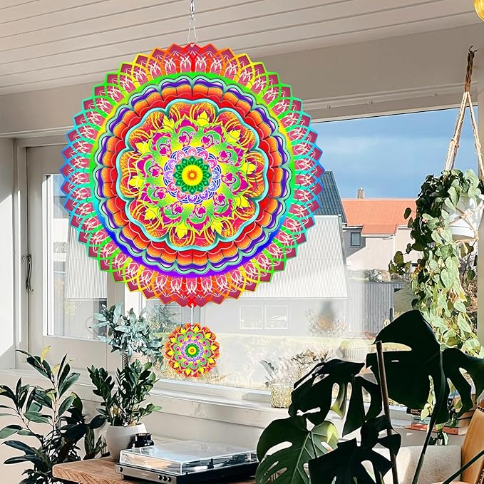 Mandala Wind Spinner for Yard and Garden, 12 Inch Wind Spinner, Outdoor Mandala Gifts, Gifts for Ladies, Mothers, Wives, Men, Fathers, Garden, Decorations Metal Hanging Patio Art Wind Sculpture