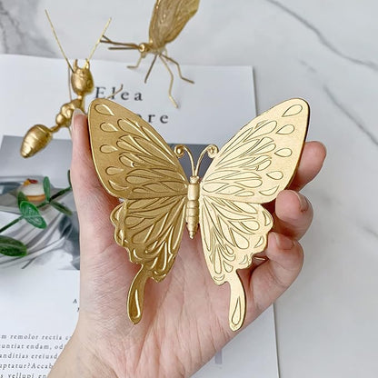 Gold Butterfly Sculpture - Solid Metal Insect Ornament - Mini Butterfly Figurine for Home, Office, Garden & Desktop Decor