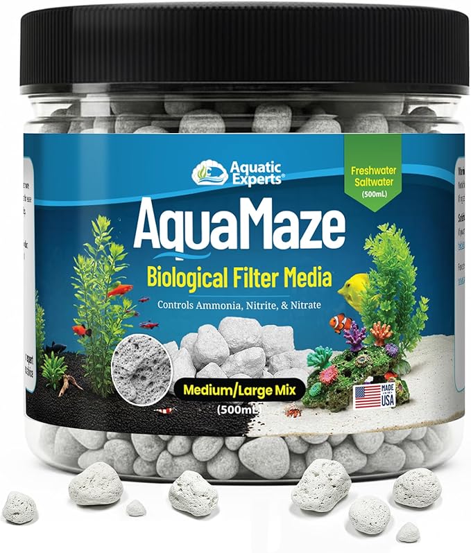 AquaMaze Aquarium Bio Media – 500 mL for Freshwater & Saltwater Tanks, Compatible with Canister, Sump & HOB Filters