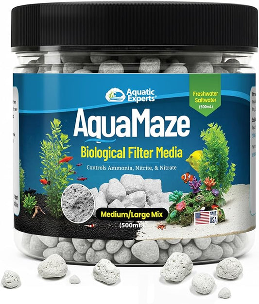 AquaMaze Aquarium Bio Media – 500 mL for Freshwater & Saltwater Tanks, Compatible with Canister, Sump & HOB Filters