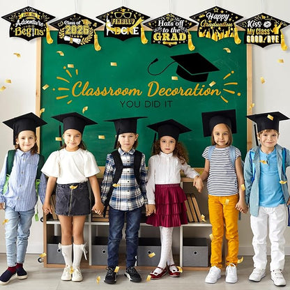 Chunful 12 Pack Graduation Yard Signs Grad Decoration 2026 Happy Graduate Lawn Garden Sign with Stake Congrats Outdoor Plastic Cap Hanging Ornament for Class Pathway Walkway Porch Party(Black)