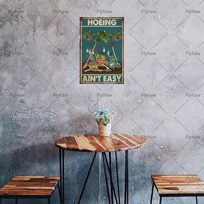 Garden Gifts Vintage Gardening Signs Hoeing Ain't Easy Retro Garden Decor for Gardening Lovers Backyard Garage 8x12 Inch