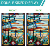 Spring Summer House Flags 28 X 40 Double Sided, Dragonfly Stained Glass Style Flowers Garden Flag Burlap Yard Flags for Outside Seasonal Decoration