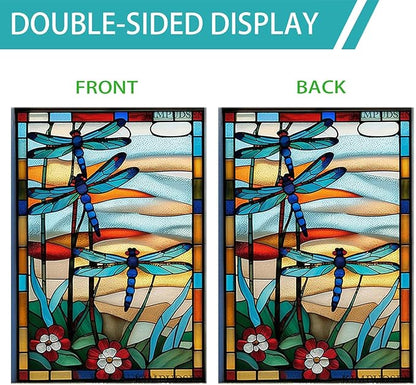 Spring Summer House Flags 28 X 40 Double Sided, Dragonfly Stained Glass Style Flowers Garden Flag Burlap Yard Flags for Outside Seasonal Decoration