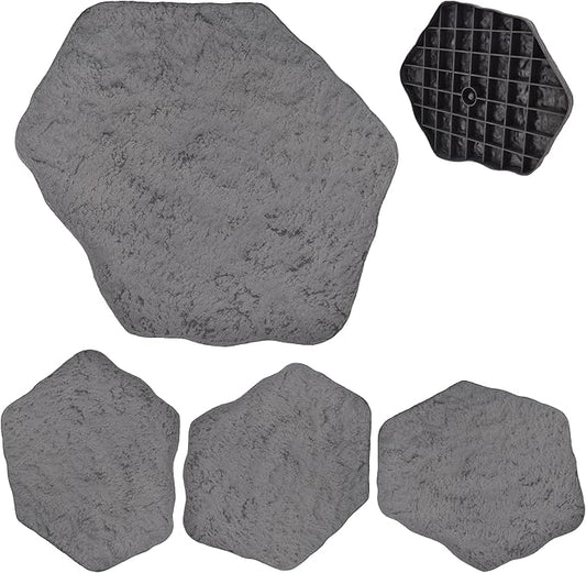 Arcadia Garden Products Set of 4, 16x17” Dark Gray Stepping Stone Fiberclay Pavers, Outdoor Garden Natural Repeatable Pattern Pathway, Faux Stone Decorative Landscaping Walkway