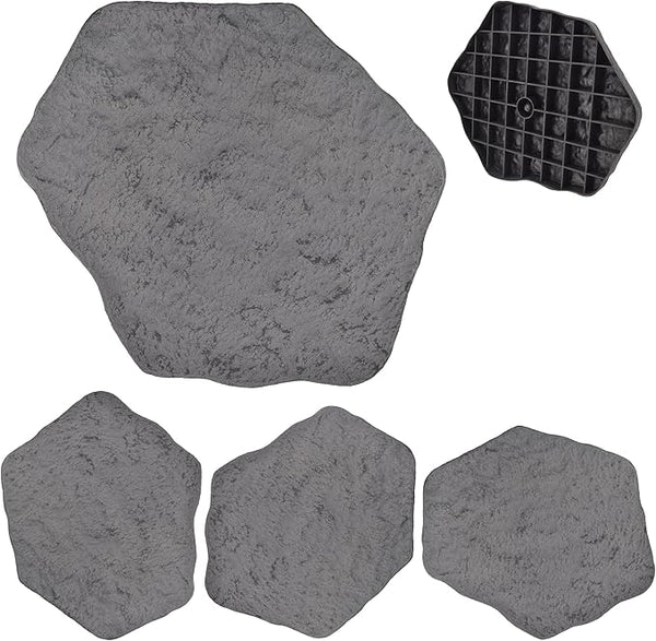 Arcadia Garden Products Set of 4, 16x17” Dark Gray Stepping Stone Fiberclay Pavers, Outdoor Garden Natural Repeatable Pattern Pathway, Faux Stone Decorative Landscaping Walkway