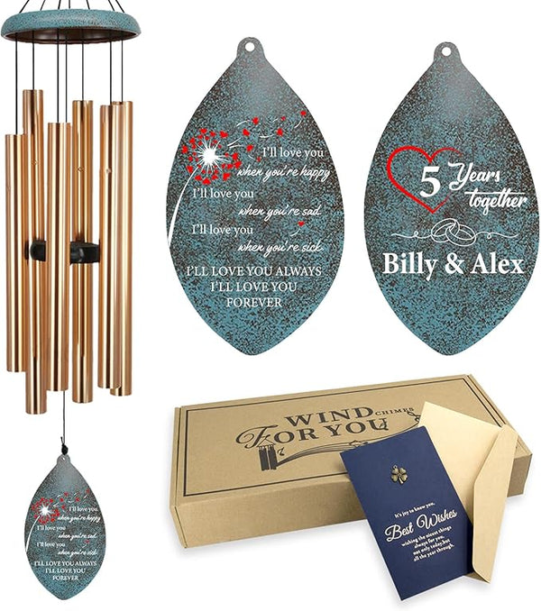 Personalized 20th Anniversary Wind Chimes, Custom for Wife Husband, Deep Tone Wind Chimes Happy Wedding Memory Day, 20th 50th Memory Day Gifts(Produced in USA)