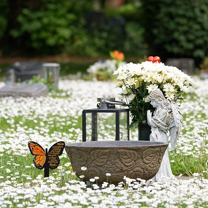 Geosar Mom Memorial Stakes Cemetery Grave Plaque Stake Markers Memorial Butterfly Plaques for Outdoors Sympathy Garden Stake Acrylic Waterproof Garden Grave Decoration(Retro Style)