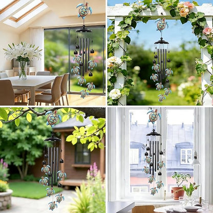 Sea Turtle Wind Chimes Outdoor with 4 Aluminum Tubes 36" Decorative Turtles Gifts for Women Rustic Design Hanging Wind Chime for Outside with Ring Home Decor for Garden Patio Yard Window
