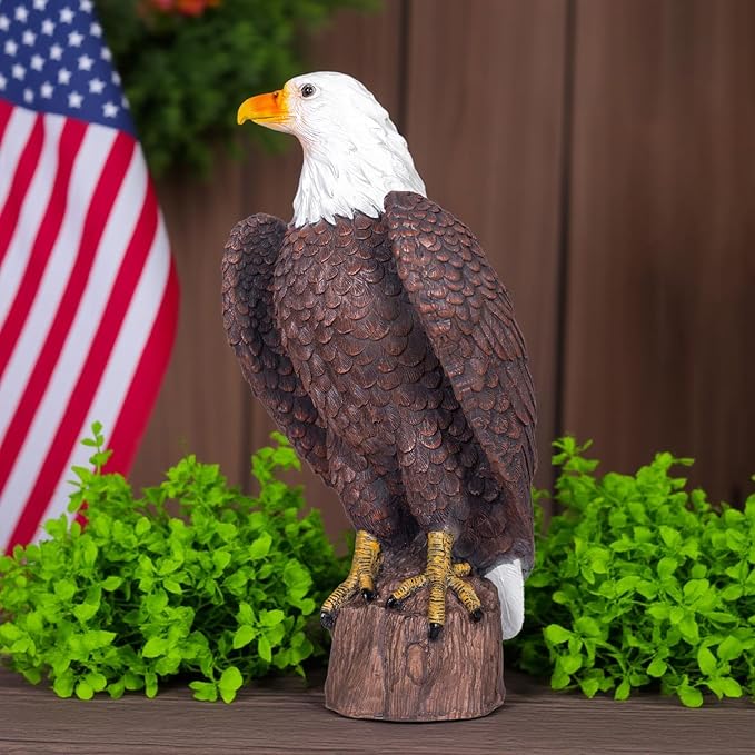 H:15.7in Outdoor Great Eagle Sculpture Garden Decoration Hand-Painted Bald Eagle Decoration - Bald Eagle Statue, Majestic American Indoor/Outdoor American Office, Courtyard Decoration