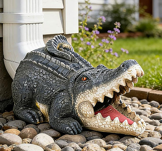 Teaeeno Alligator Decor Statue Gutter Downspout Extension Decorative,Crocodile Gutter Animal Statue Outdoor Decor,3"×4" Rain Gutter Downspout Splash Block,Garden Splash Block Outdoor Sculpture (Black)