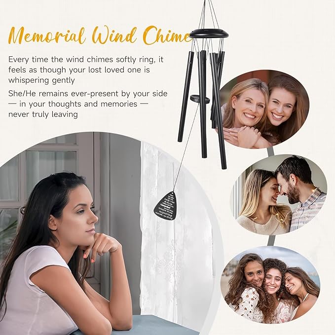 Memorial Gifts for Loss of Loved one, 25''Memorial Wind Chimes of Sympathy Gifts for Loss of Love one,Condolence/Bereavement/Remembrance Gift,Windchime in Memory,Funeral Decor for Garden Outside,Black