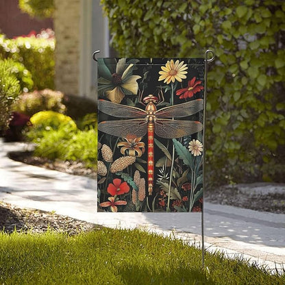 Vintage Dragonfly Floral Garden Flags 12×18 Inch Double Sided Decorative Yard Banner Seasonal Flag for Outdoor Outside Decor